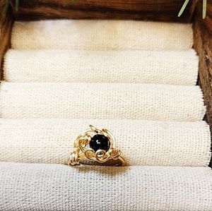 Gold Hand Wrapped Swirl Black Onyx Gemstone Ring